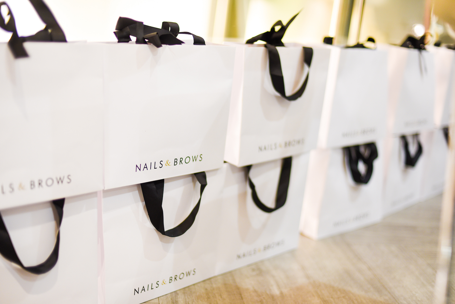 Nails & Brows Mayfair gift bags set out for a private event